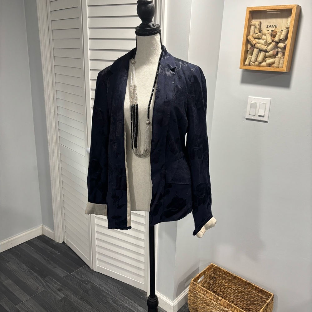 Elevenses Navy Blue Tailored Blazer with Structured Shoulders Size:10